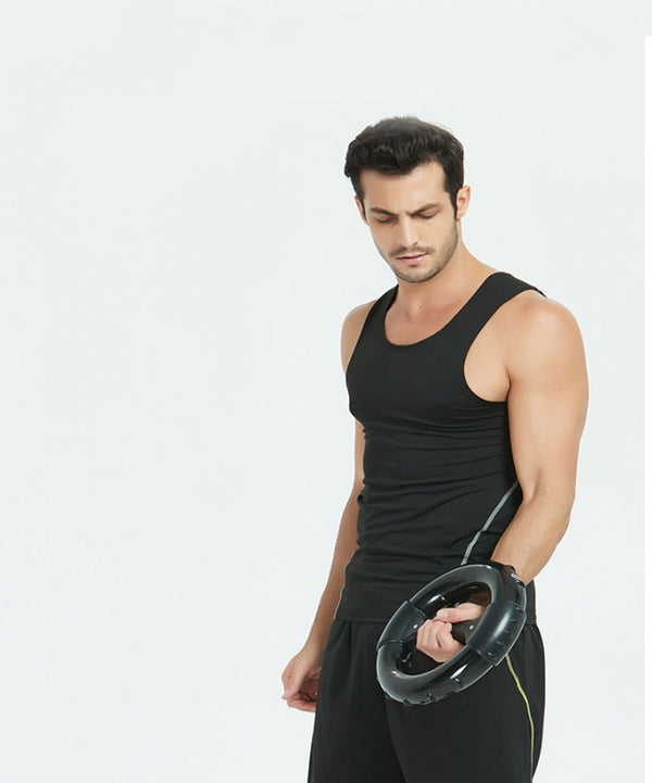 Man using portable muscle gym equipment for arm workout. Full body fitness tool designed for strength training and endurance improvement.