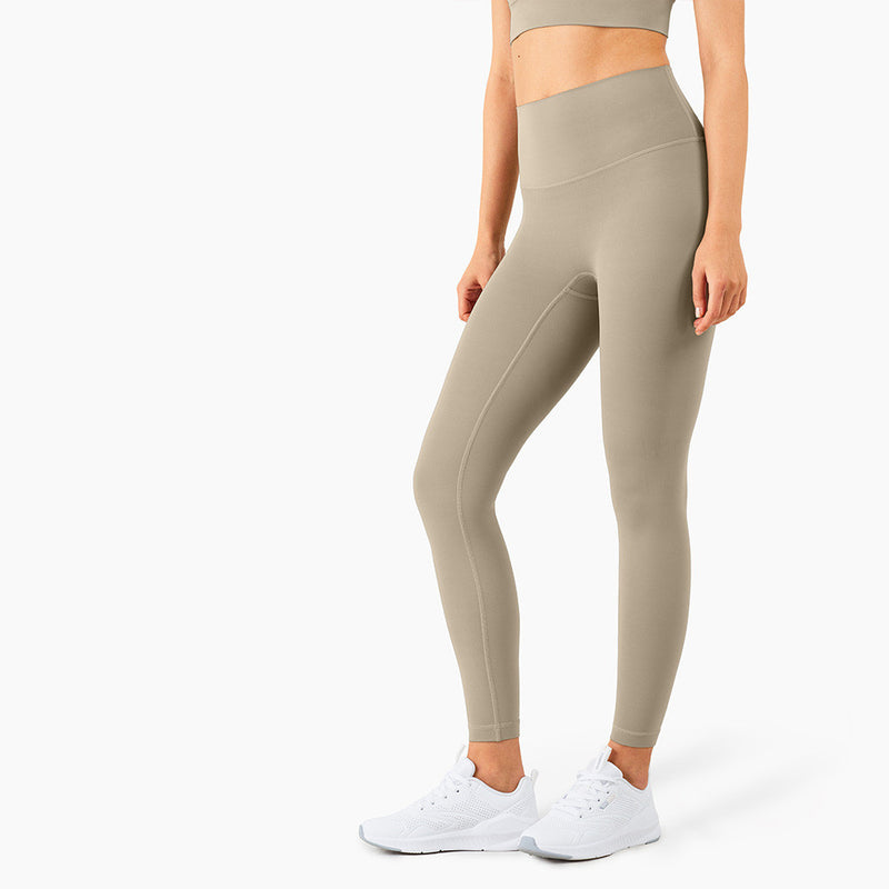 Olive green high-waisted yoga pants with a moisture-wicking design. Perfect for sports, running, and casual wear. Available in S to XL.