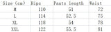 Size chart for men's sports cotton shorts, displaying hip, waist, and length measurements for sizes M to XXL.