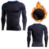 Men's fitness clothing with long sleeves, designed for training. Made from polyester and spandex for durability and flexibility.