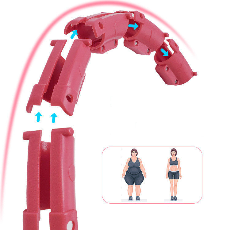 Close-up of Adjustable Fitness Ring's detachable links for size customization. Includes weight loss transformation illustration.