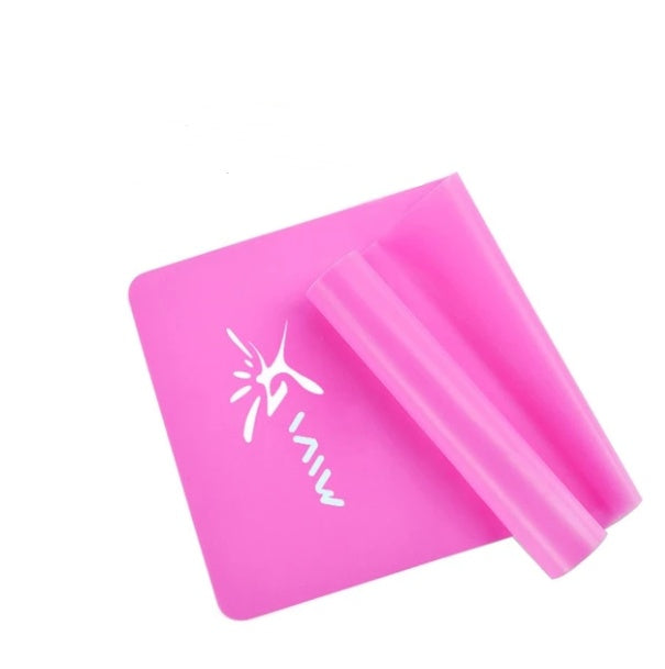 Pink yoga fitness resistance band with logo, designed for enhancing flexibility and strength. A great addition to home or gym workout routines.