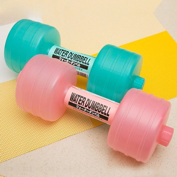 Adjustable water dumbbells in pink and blue for home fitness. Lightweight and space-saving, perfect for versatile workouts.