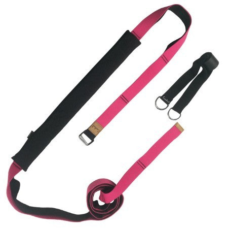 Bright pink and black yoga strap gym belt set with durable construction. Great for deep stretching and flexibility training.