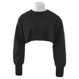 Black women's cotton fitness crop top with long sleeves and round collar. A versatile choice for gym or casual wear.