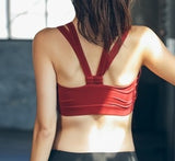 Back view of the Women's Double Strap Fitness Bra in red, showcasing its supportive double-strap design. Ideal for fitness and active wear.