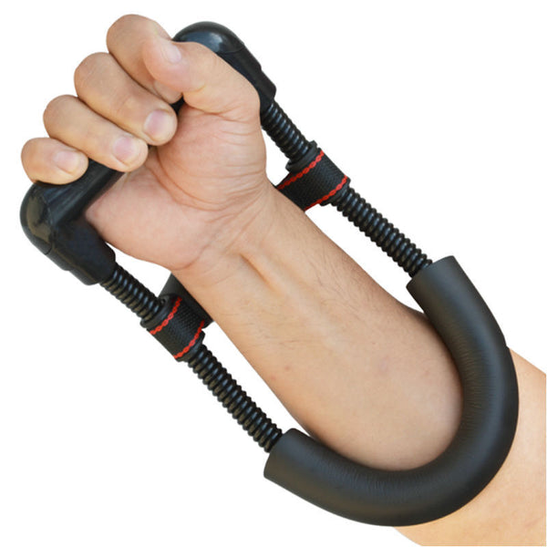 Forearm exerciser with ergonomic grip and durable spring steel resistance. Designed for indoor fitness and strength enhancement.