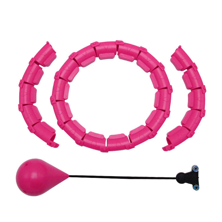 Disassembled Adjustable Fitness Ring in pink, showing detachable links and weighted ball. Ideal for customizable abdominal workouts.