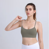 Olive green Women's Sling Yoga Fitness Bra, designed for comfort and support. Ideal for yoga and fitness, available in S-XL.