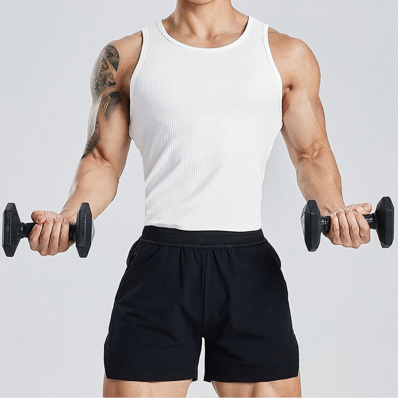 Men's fitness vest for running and outdoor workouts, made of 93% polyester. Available in sizes M-3XL, perfect for sports and gym activities.