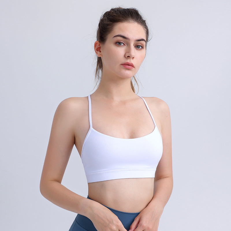 White Sling Yoga Fitness Bra for women, designed for comfort and flexibility. Ideal for summer workouts, available in S-XL.