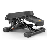 Black hydraulic mini stepper with adjustable incline, designed for home fitness and muscle toning with a sturdy steel frame.