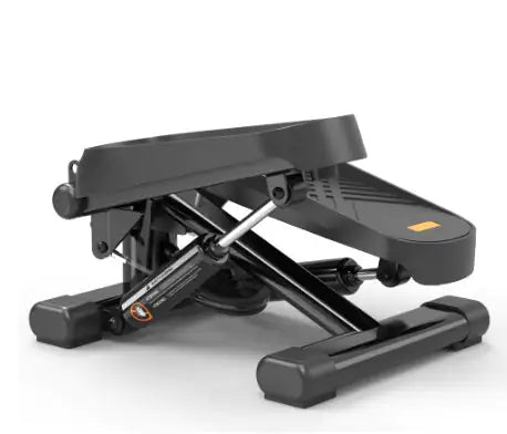 Black hydraulic mini stepper with adjustable incline, designed for home fitness and muscle toning with a sturdy steel frame.