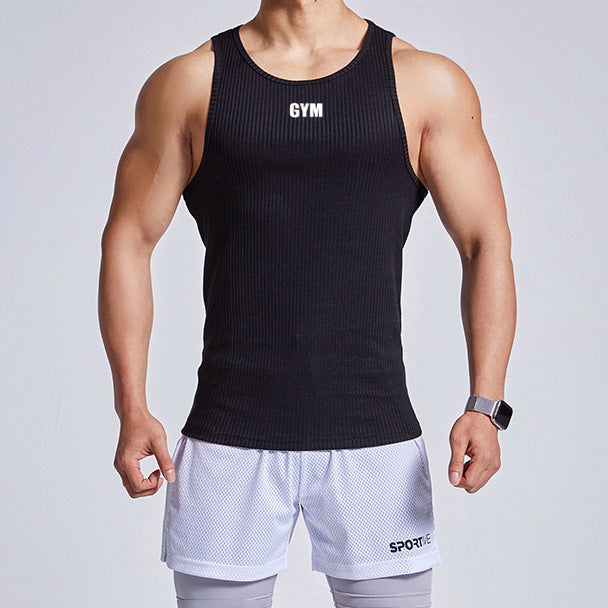 Men's fitness vest for running and outdoor activities, made of 93% polyester. Available in sizes M-3XL, featuring a breathable design for sports use.