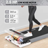 Low-noise 2.5 HP motor treadmill with a 265 lbs weight capacity. Smooth and quiet operation for home or office use.