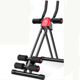 Compact ab workout machine with red and black design. Features padded grips and rollers for a comfortable and effective core workout.