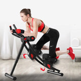 Fitness model demonstrating ab workout machine in action. Engages core muscles with smooth motion, perfect for home gym training.